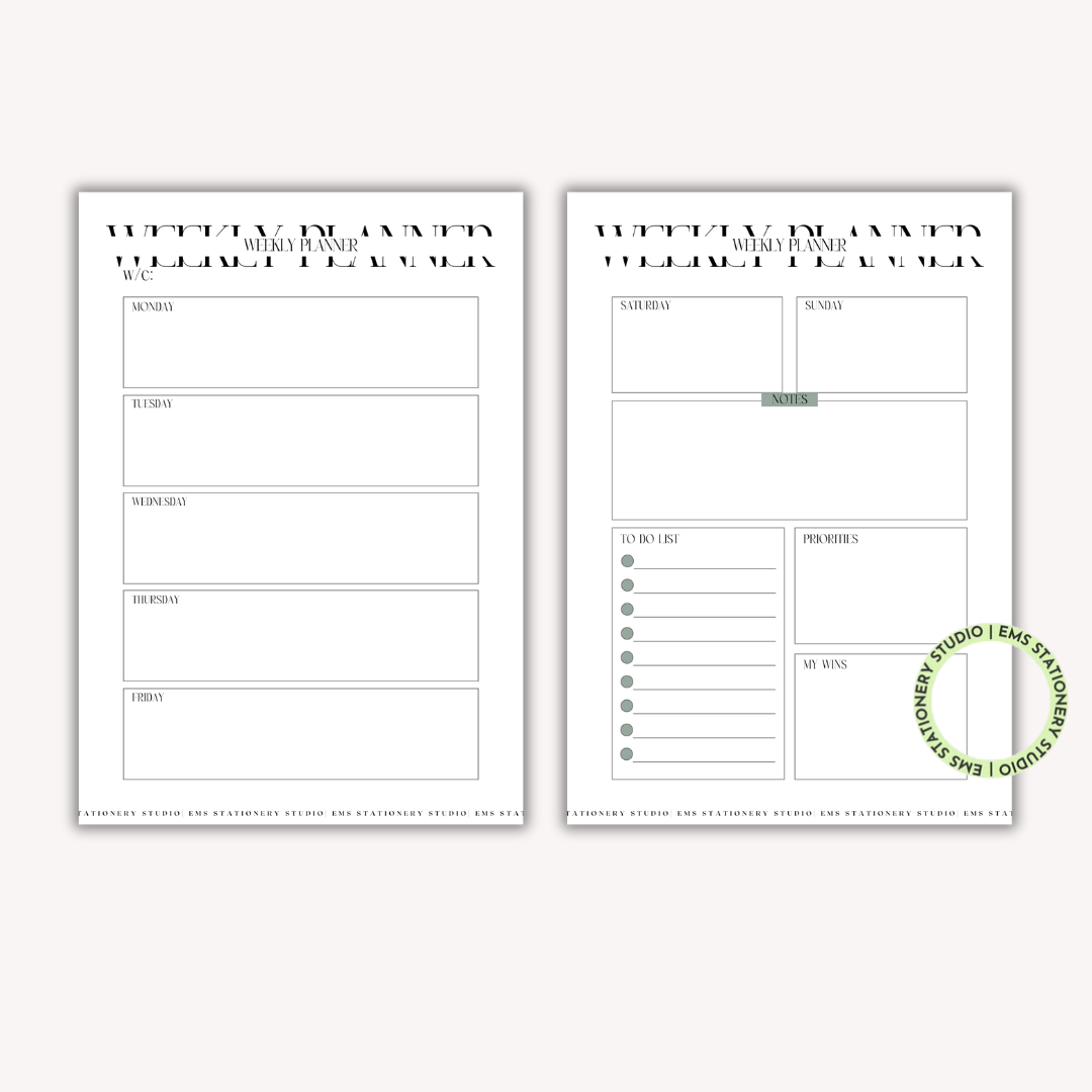 Weekly Planner Journal Inserts **Digital Download**
