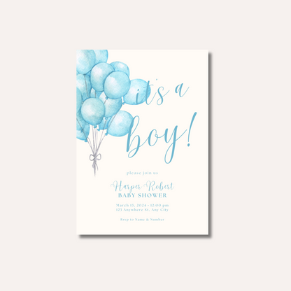 Its a Boy Balloons Invitation