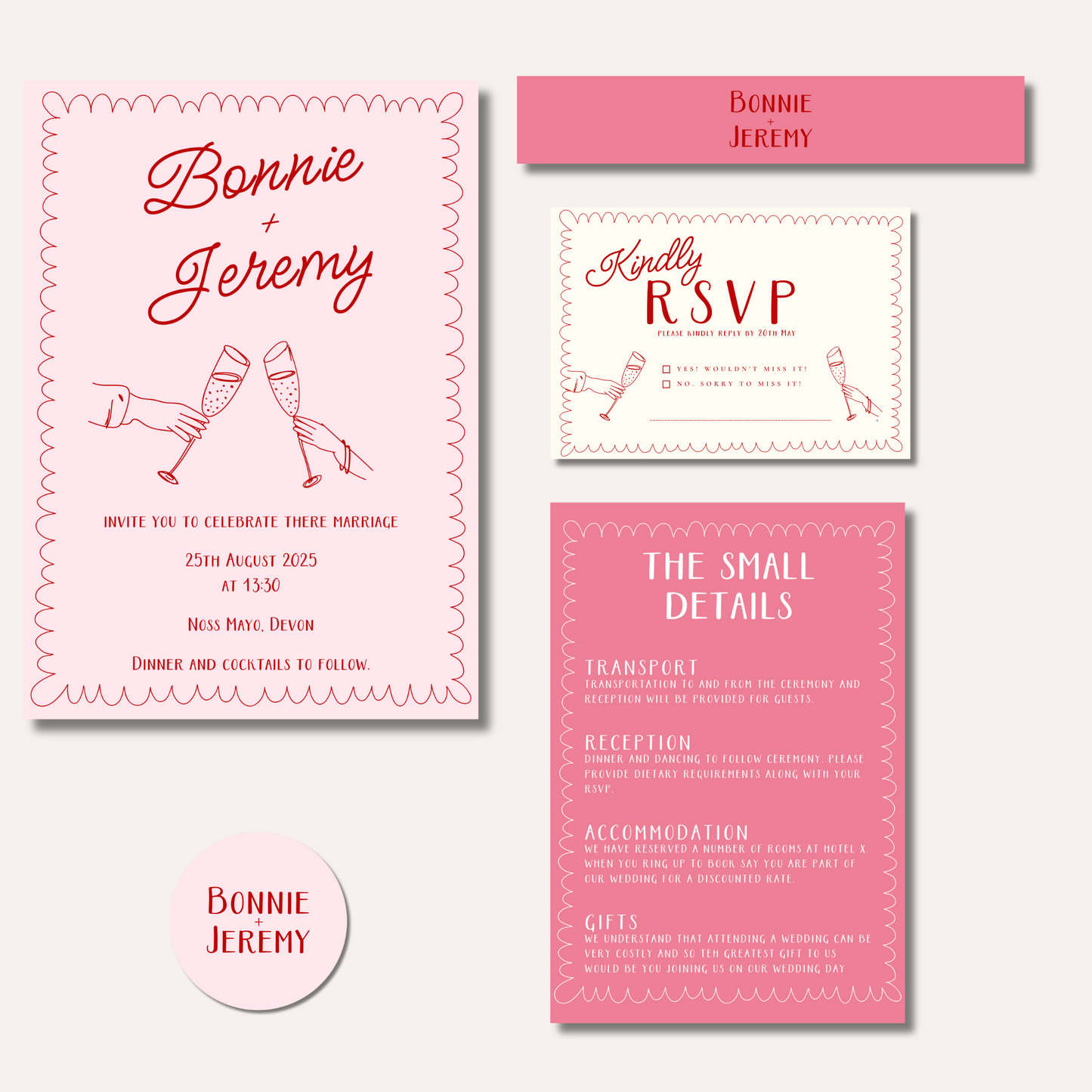 Bonnie Pink Wedding Invitation Suite