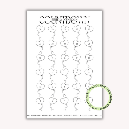 Birthday Countdown Balloons Journal Inserts **Digital Download**