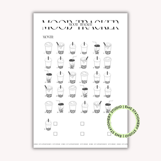 Bubble Tea Monthly Mood Tracker Journal Inserts  **Digital Download**