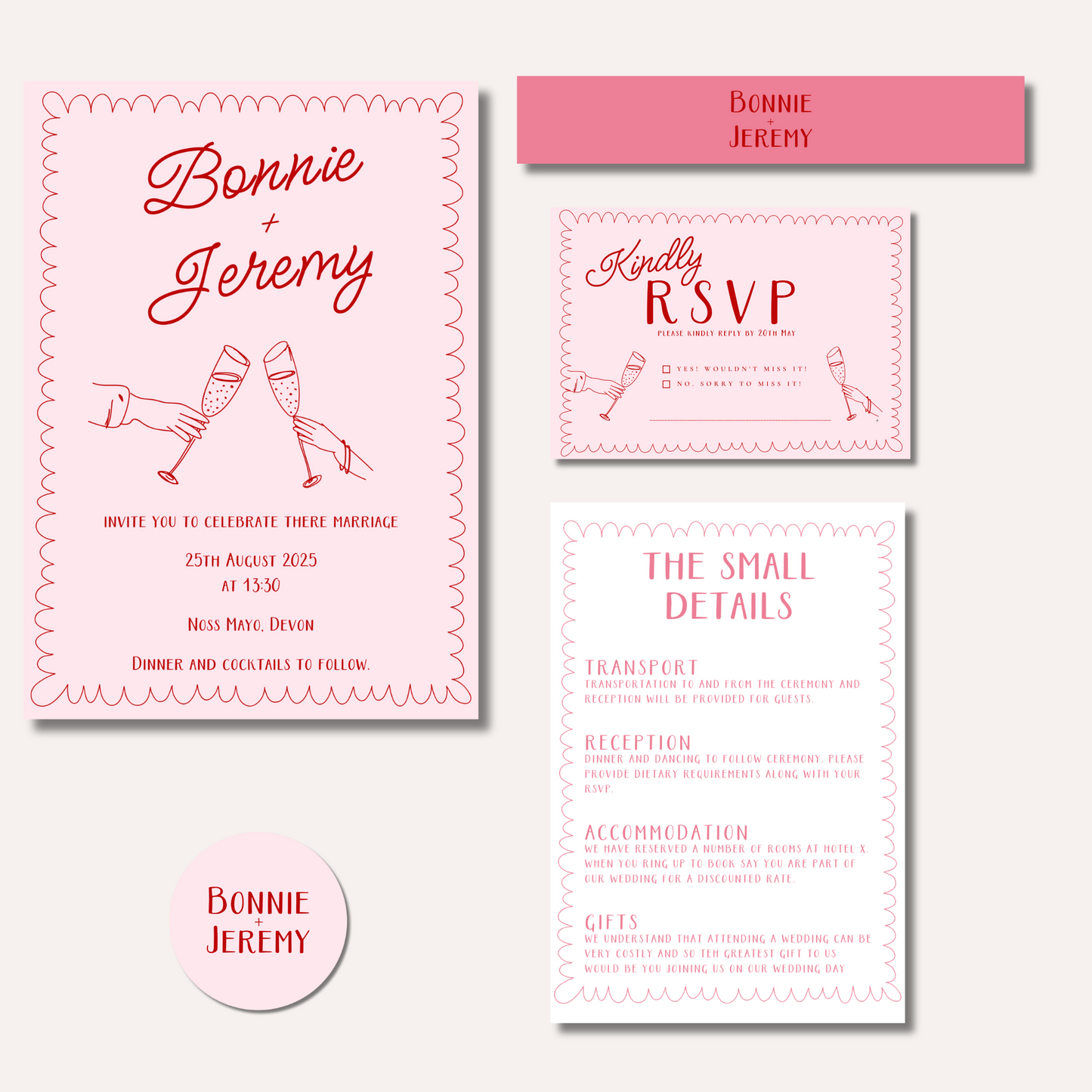 Bonnie Pink Wedding Invitation Suite