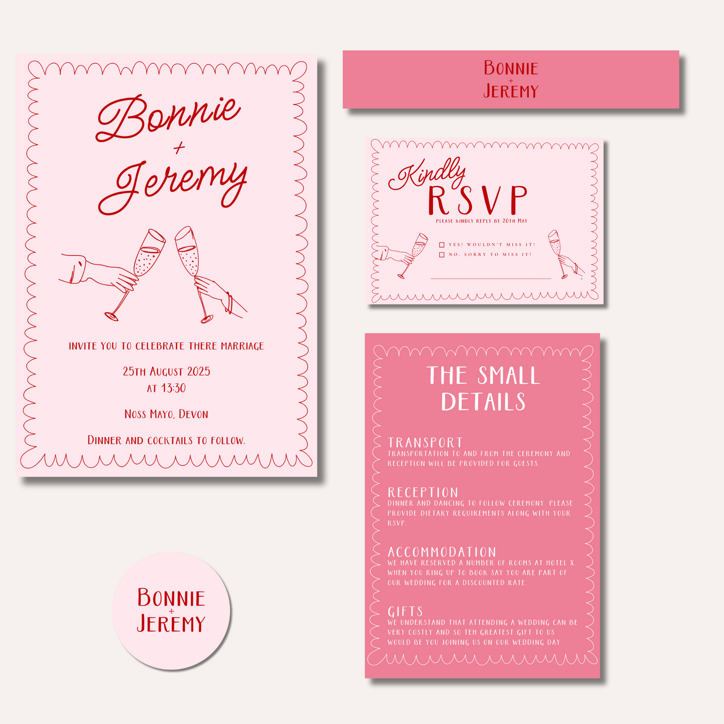 Bonnie Pink Wedding Invitation Suite