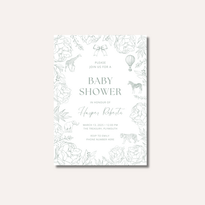 Sage Green Zoo Invitation