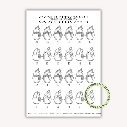 Christmas Countdown Penguins Journal Inserts **Digital Download**