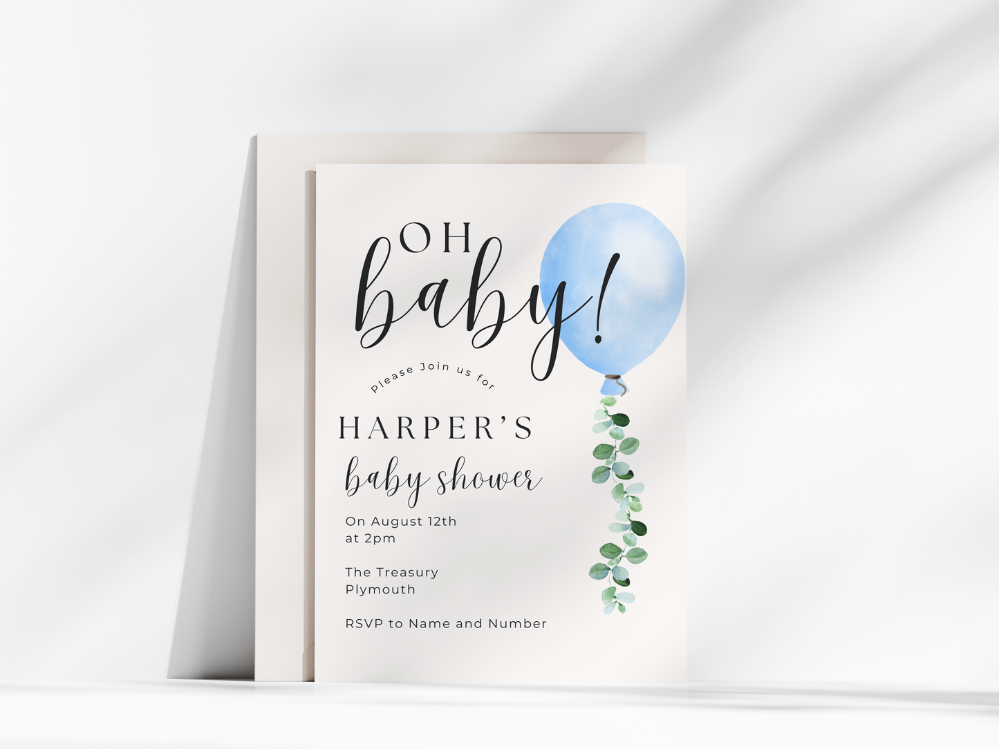 Blue Balloon Baby Shower Invitation