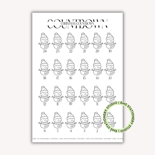 Christmas Countdown Snowman Journal Inserts **Digital Download**