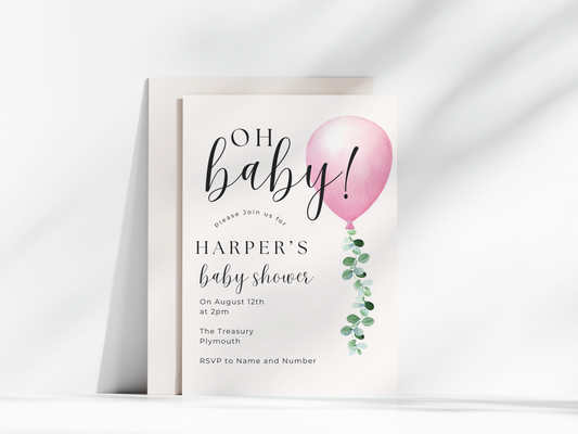 Pink Balloon Invitation