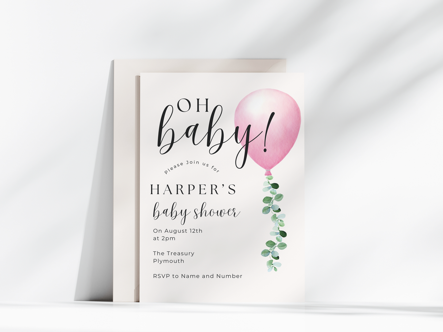 Pink Balloon Baby Shower Invitation