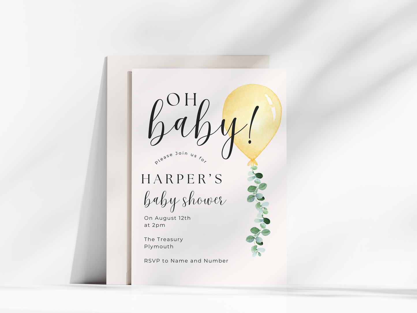 Yellow Balloon Baby Shower Invitation