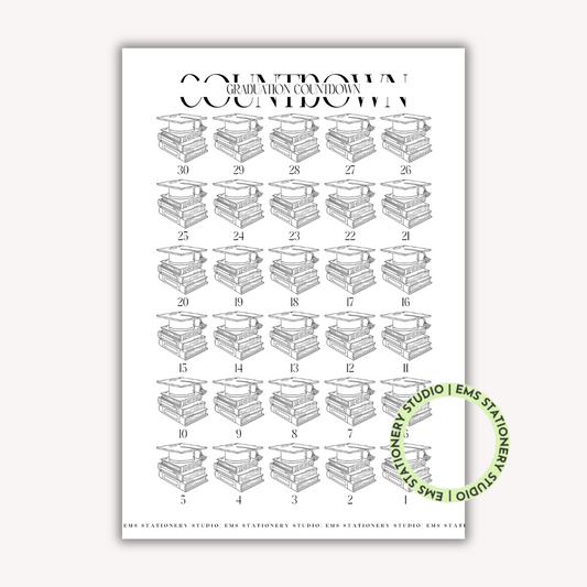 Graduation Countdown Caps & Books Journal Inserts **Digital Download**