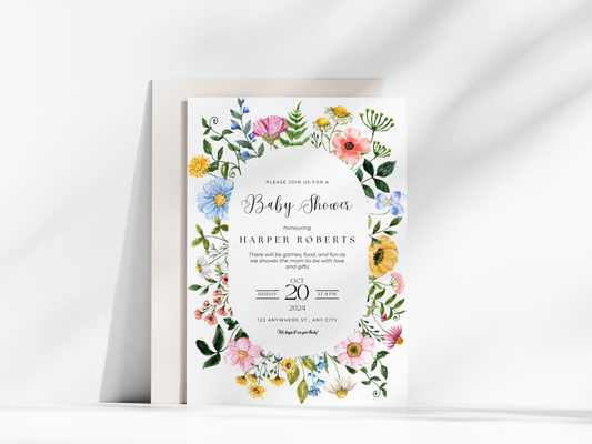 Floral Border Baby Shower Invitation