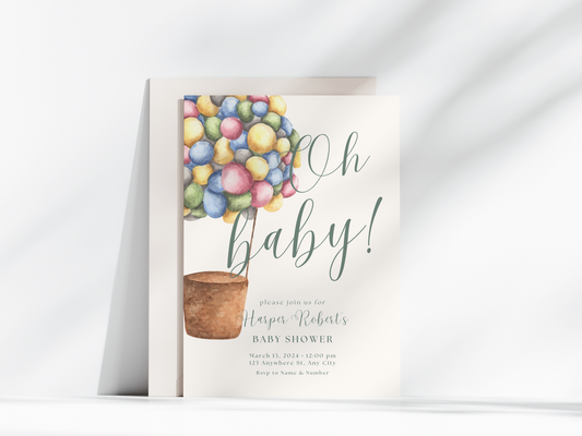 Multi Coloured Balloons Baby Shower Invitation