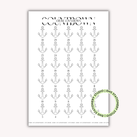 Cruise Countdown Anchor Journal Inserts **Digital Download**