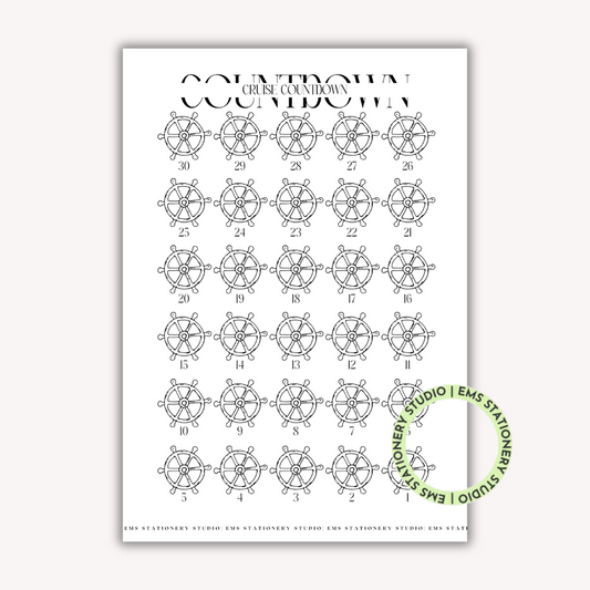 Cruise Countdown Wheel Journal Inserts **Digital Download**
