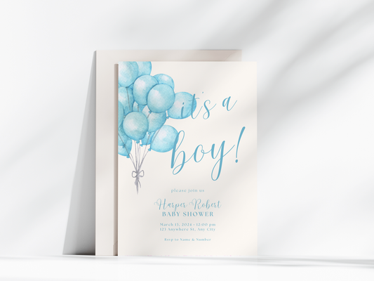 Blue Balloons Baby Shower Invitation