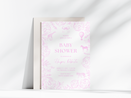 Pink Animal Baby Shower Invitation