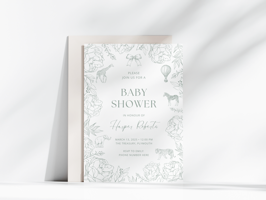 Sage Animal Baby Shower Invitation