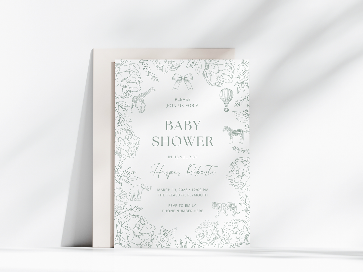Sage Green Zoo Invitation