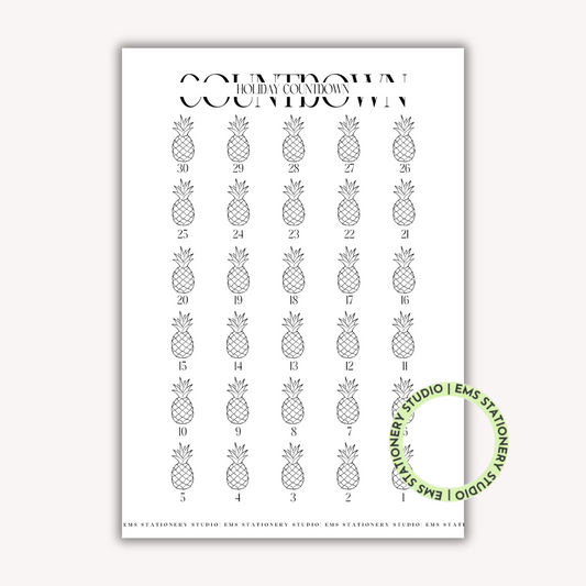 Honeymoon Countdown Pineapples Journal Inserts **Digital Download**
