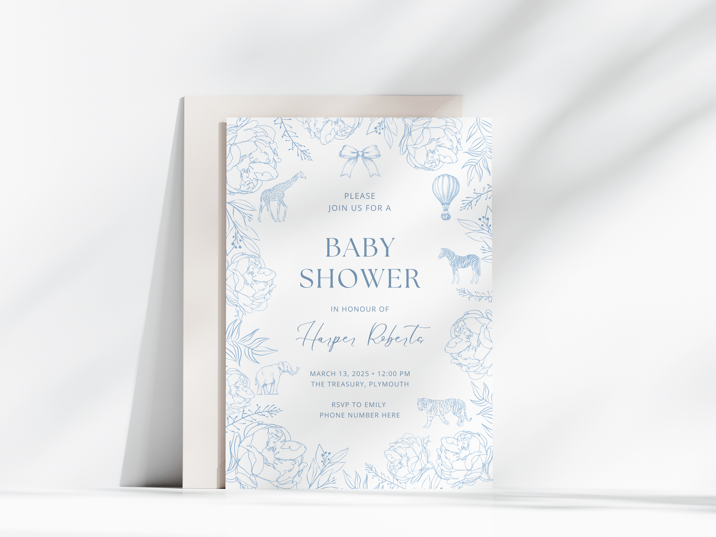 Blue Animal Baby Shower Invitation