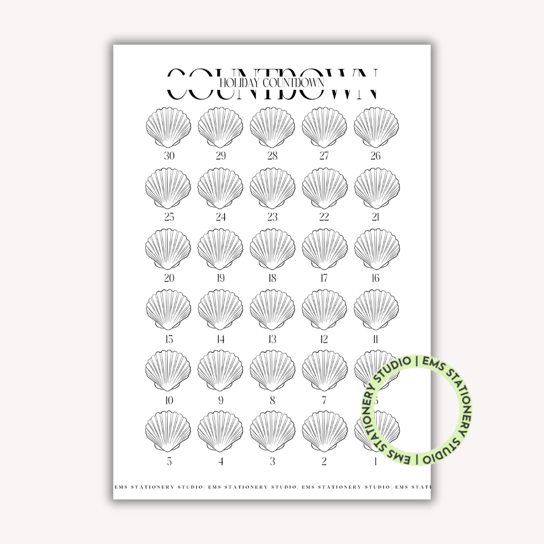 Honeymoon Countdown Shells Journal Inserts **Digital Download**