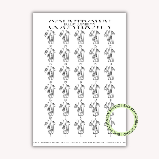 Holiday Countdown Skis Journal Inserts **Digital Download**