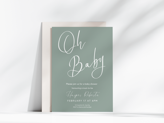 Oh Baby Sage Invitation