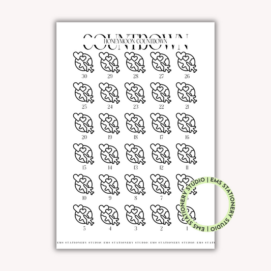Honeymoon Countdown Globe Journal Inserts **Digital Download**