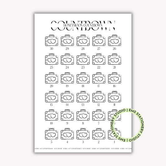 Honeymoon Countdown Suitcase Journal Inserts **Digital Download**