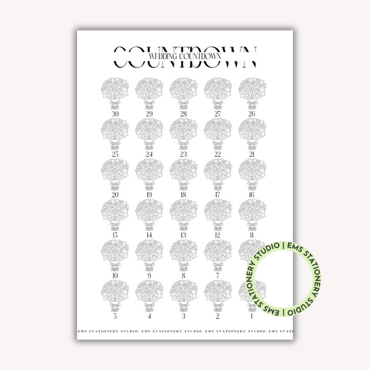 Wedding Countdown Bouquet Journal Inserts **Digital Download**