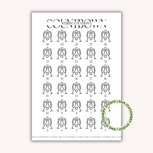 Wedding Countdown Champagne Journal Inserts **Digital Download**