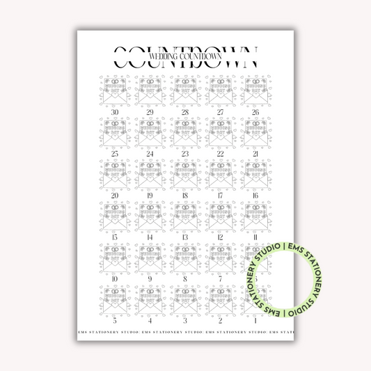 Wedding Countdown Envelopes Journal Inserts **Digital Download**