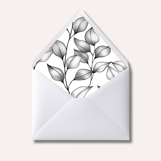 Envelope Liner: Black & White Leaves