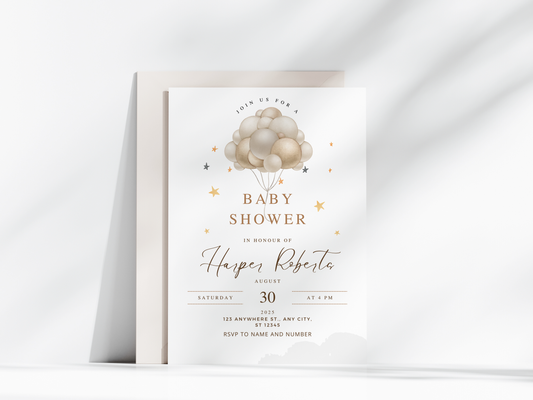 Neutral Balloons Baby Shower Invitation