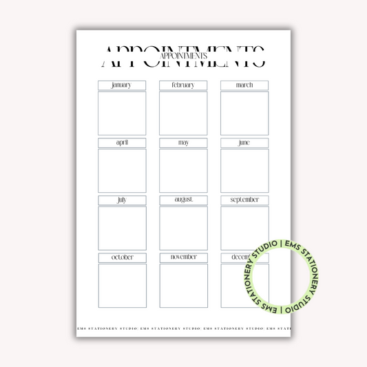 2025 Appointment Journal Inserts **Digital Download**