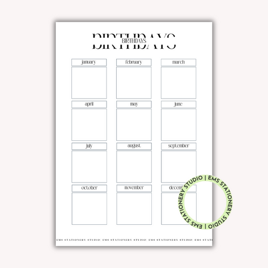 Birthday Journal Inserts **Digital Download**