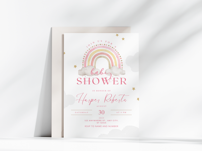 Pretty Pink Rainbow Baby Shower Invitation