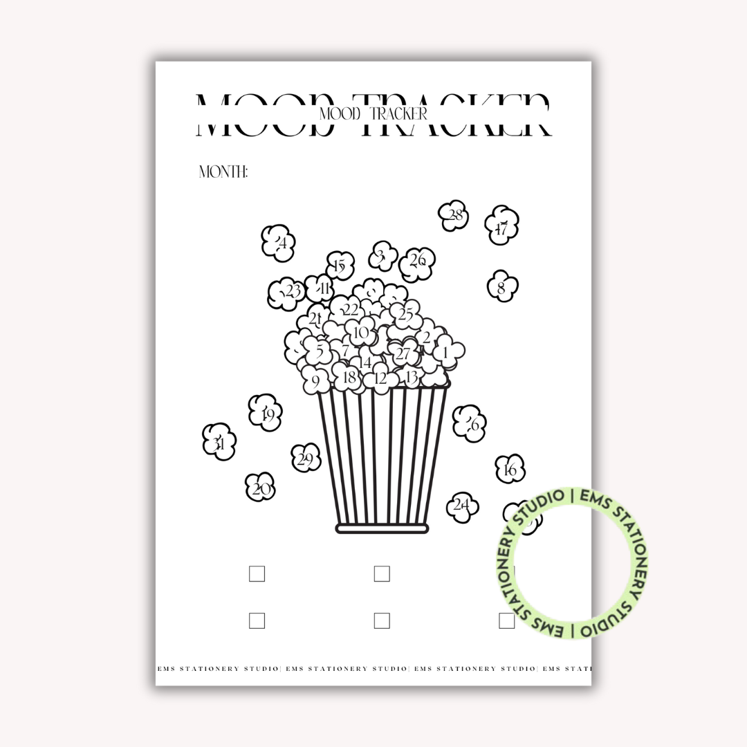 Popcorn Monthly Mood Tracker Journal Inserts **Digital Download**