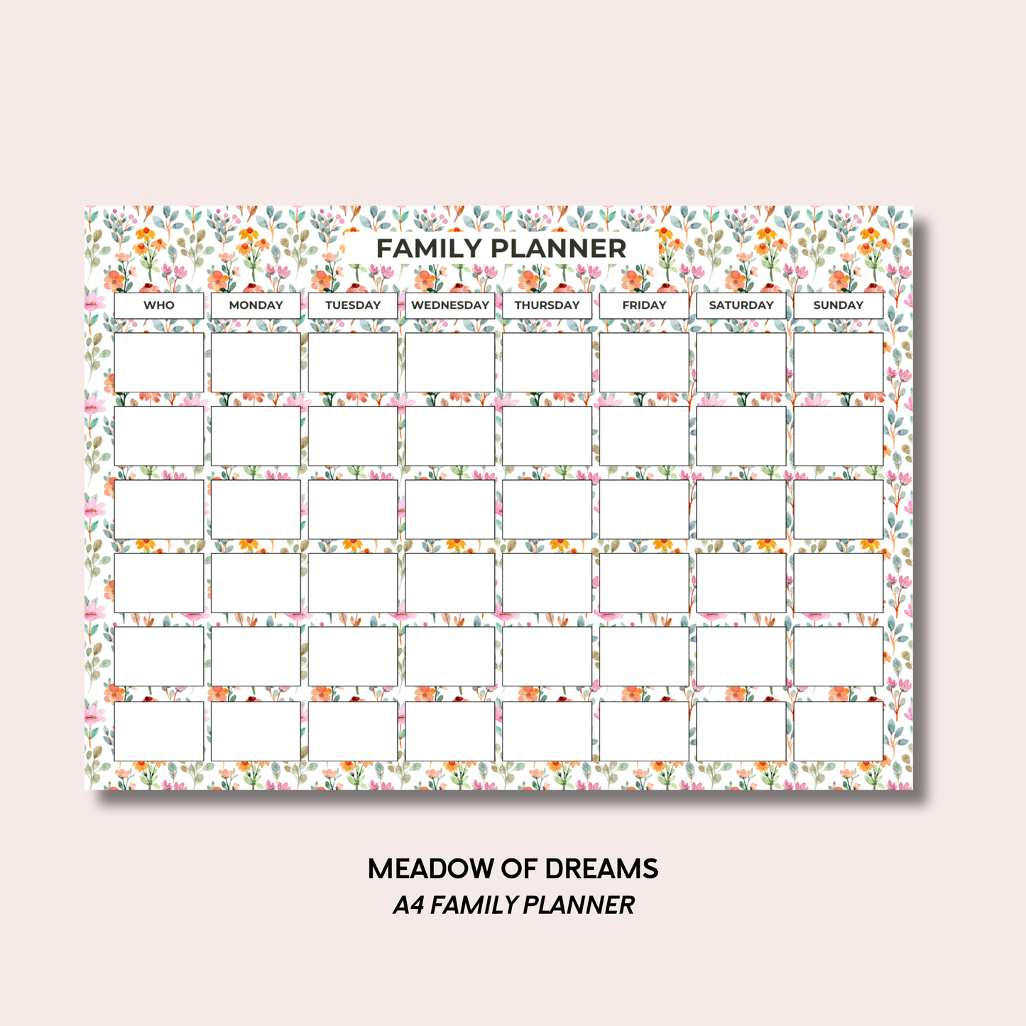 Meadow Of Dreams A4 Family Weekly Planner