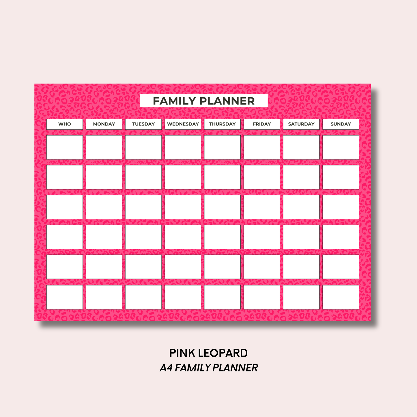 Pink Leopard A4 Family Weekly Planner