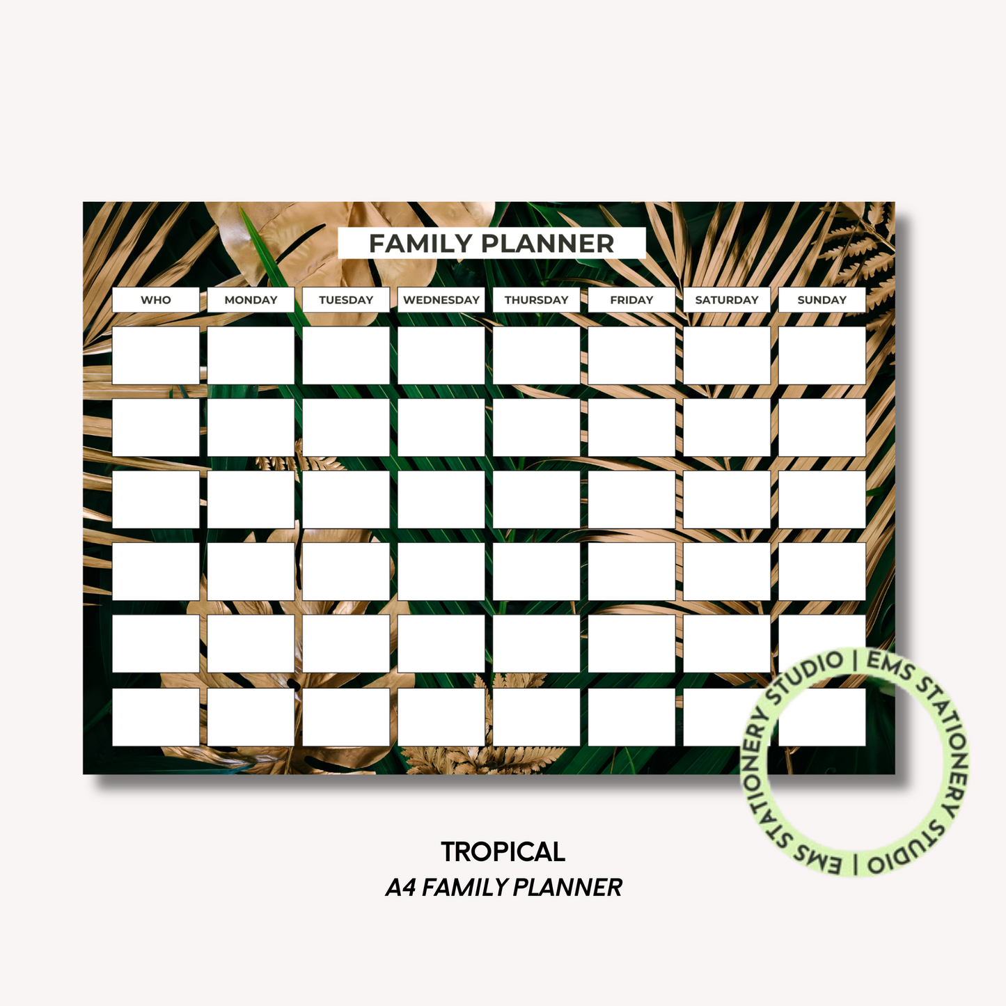 Tropical A4 Family Weekly Planner