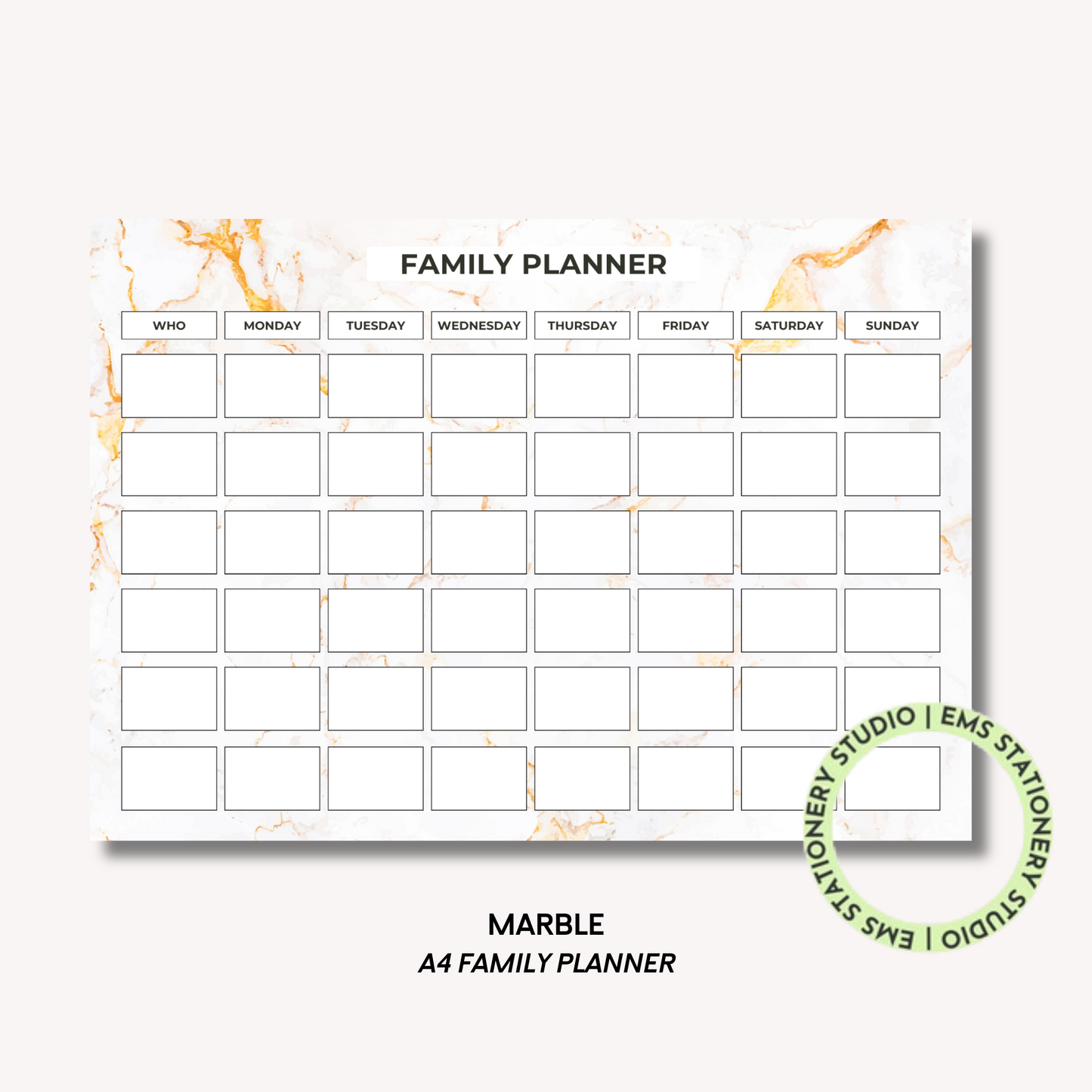 Marble A4 Family Weekly Planner