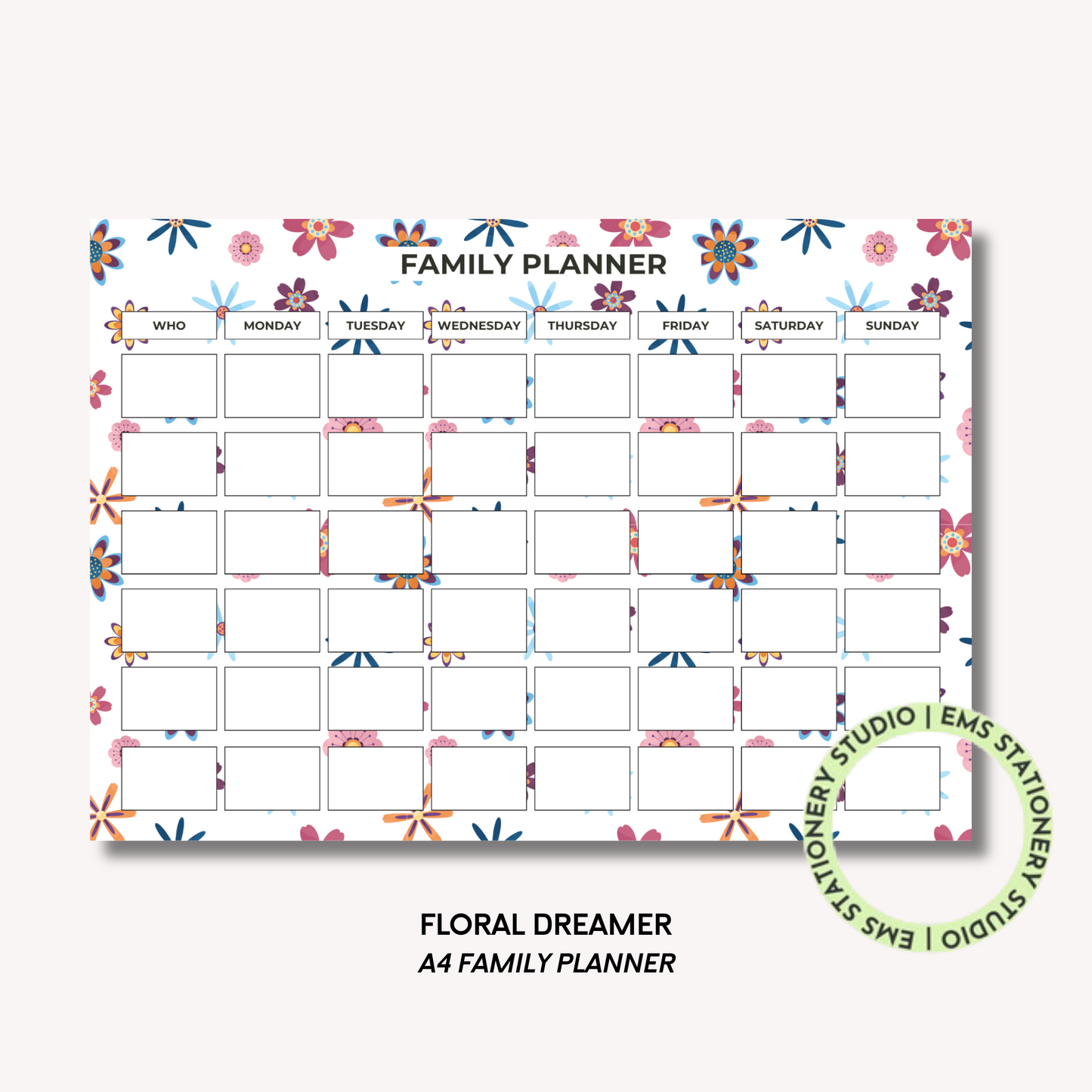 Flower Dreams A4 Family Weekly Planner