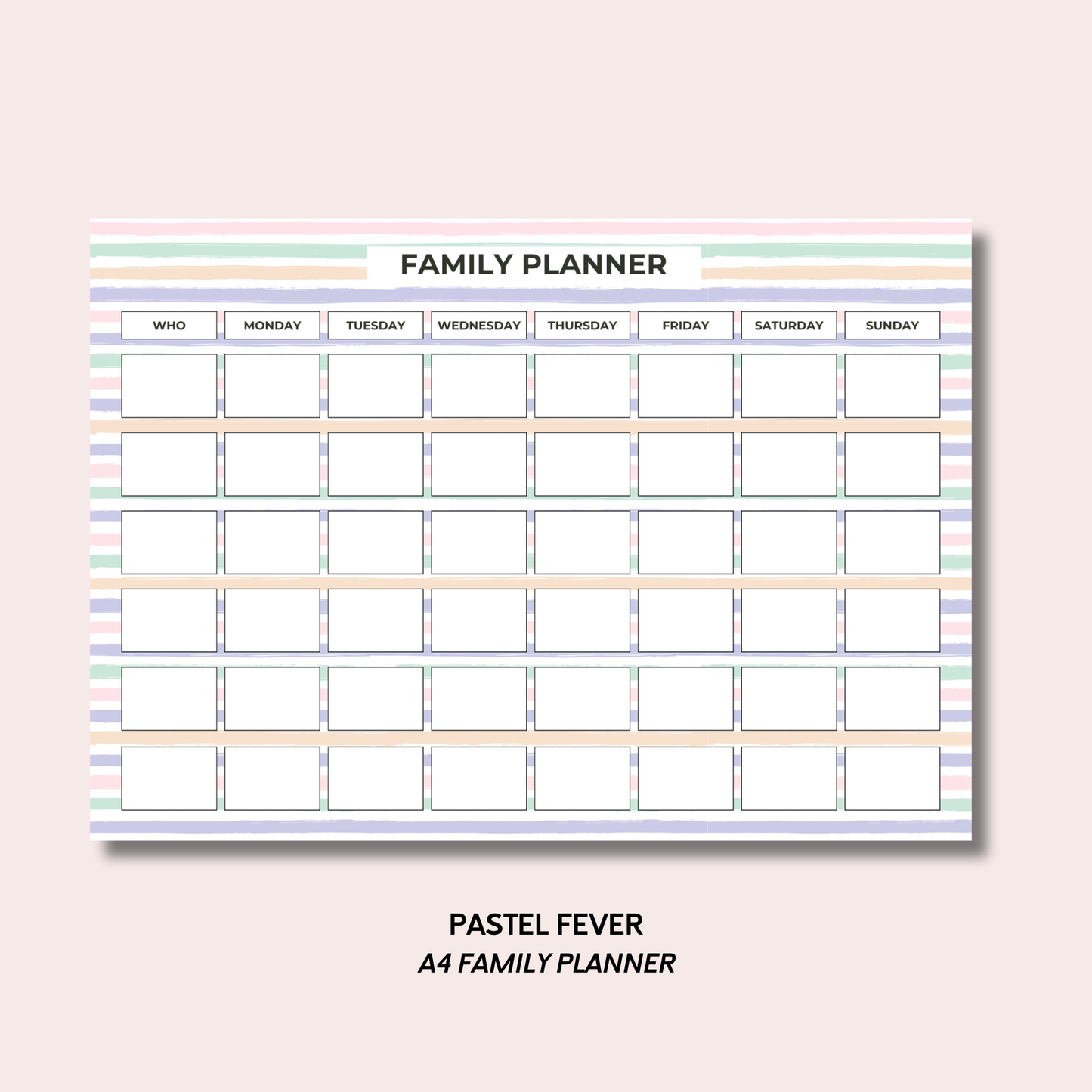 Pastel Fever A4 Family Weekly Planner