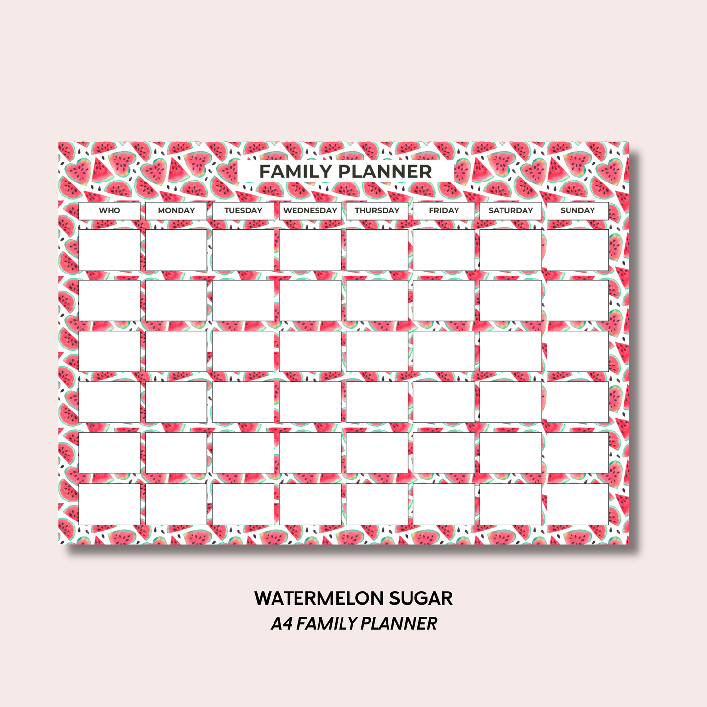 Watermelon Sugar A4 Family Weekly Planner