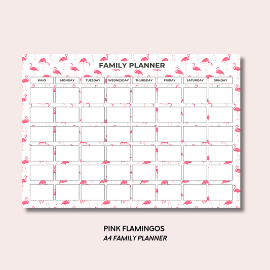 Pink Flamingos A4 Family Weekly Planner