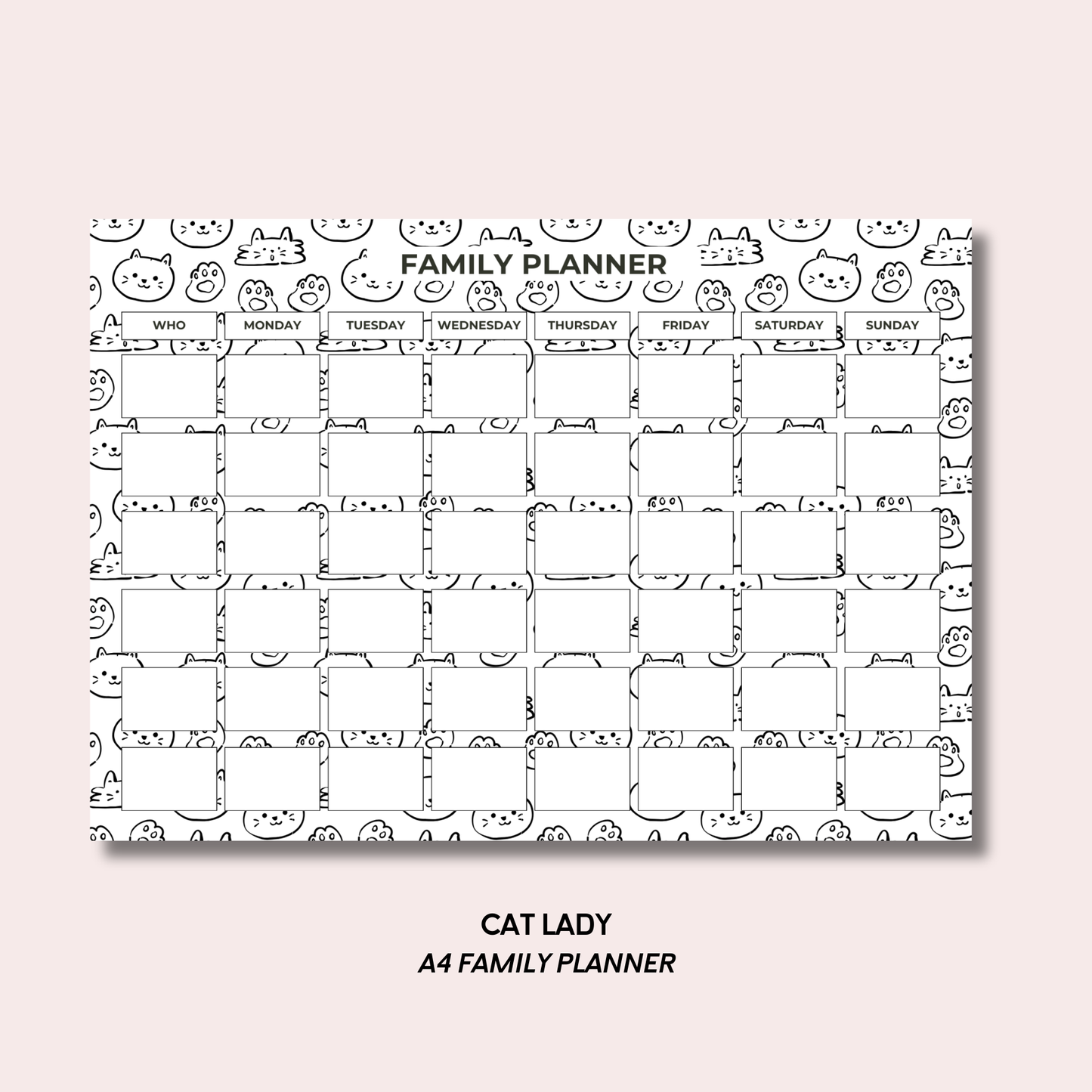 Cat Lady A4 Family Weekly Planner