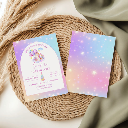 Unicorn with Balloons Party Invitation
