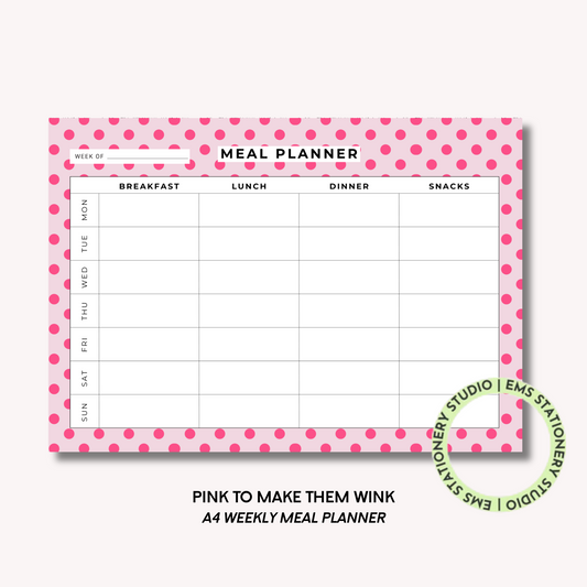 Pink To Make Them Wink- A4 Meal Planner